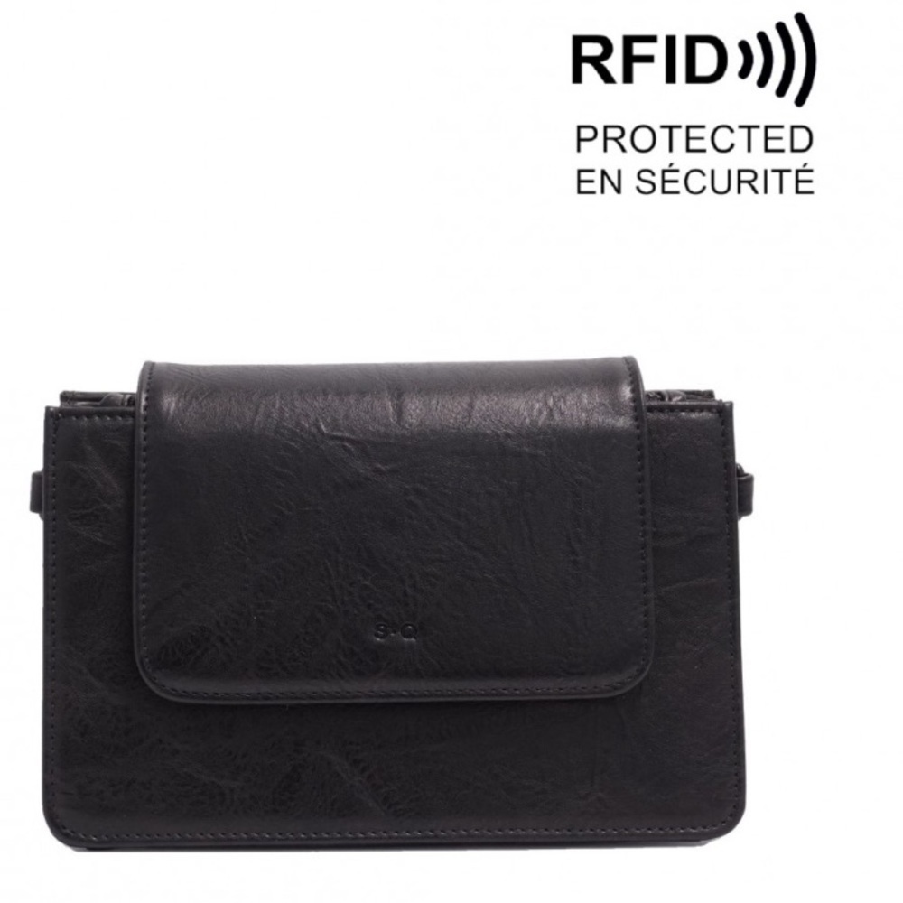 NEW S&Q "Monique" Black Vegan Leather Crossbody Wallet Bag w/ RFID
